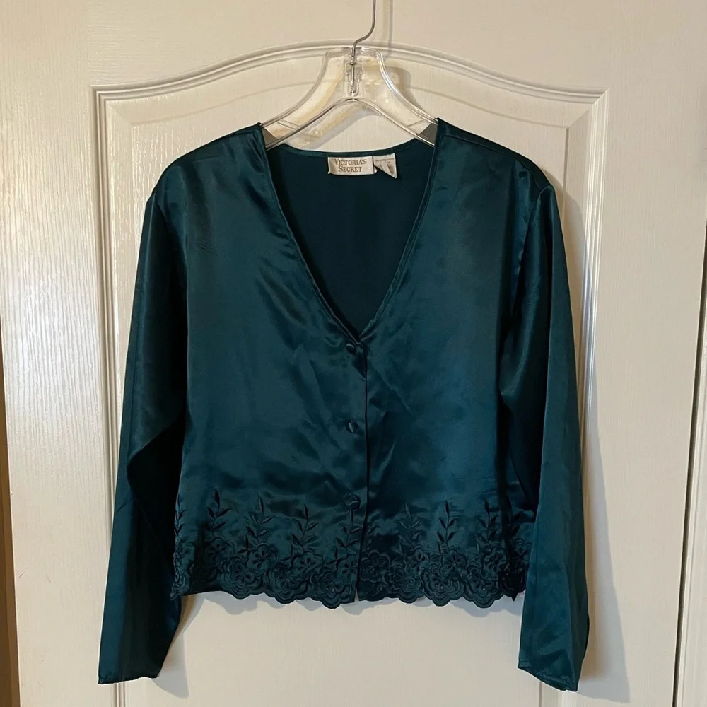 Victoria’s Secret VTG 90s Gold Label 2 Pc Green Satin Pajama Set Womens S